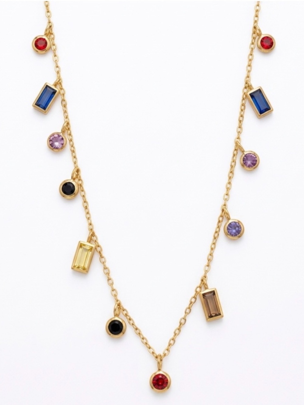 18k Gold Plated Multicolour CZ Mixed Cut Drop Necklace. New.